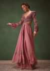 Mauve Embroidered Anarkali Suit With Flared Palazzo Pant