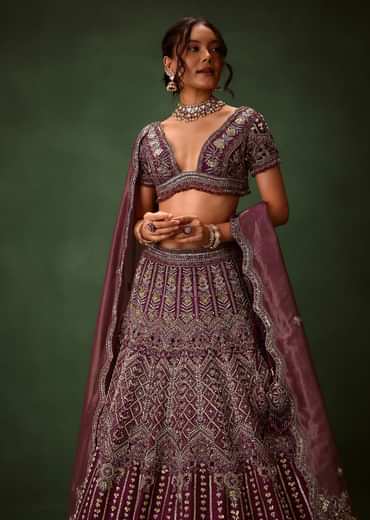 Deep Purple Raw Silk Lehenga Set