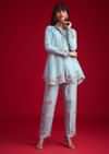 Blue Silk Threadwork And Patch Work Kurta Pant Set