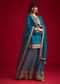 Teal blue Zari Embroidered Kurta Palazzo With Butti Work Dupatta