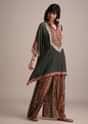 Black Polka Dot Printed Kurta Palazzo With Pouch Bag