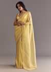 Gold Glossy Tissue Saree With Floral Cutdana And Moti Embroidery
