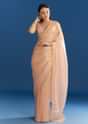 Peach Organza Tissue Saree With Scalloped Embroidery