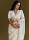 White Crush Tissue Saree With Cutdana And Beads Scallop Border