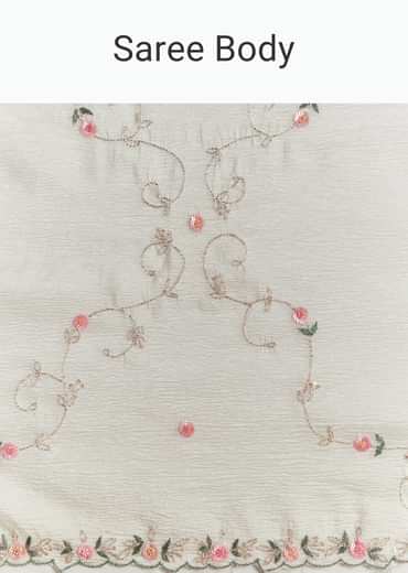 White Crush Tissue Saree With Cutdana And Beads Scallop Border
