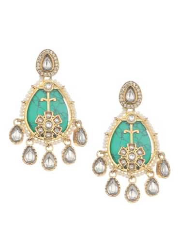 Turquoise And Gold Uncut Polki Necklace Set