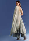 Blue Ombre Georgette Anarkali With Cutdana Neck And Zari Dupatta