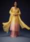 Yellow Orgnaza Kurta Palazzo Suit With Bell Bottom Pants