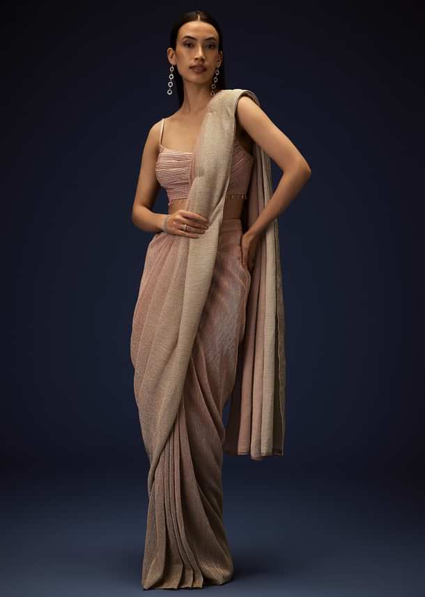 Champagne Ombre Ready To Wear Saree With Pleated Saree