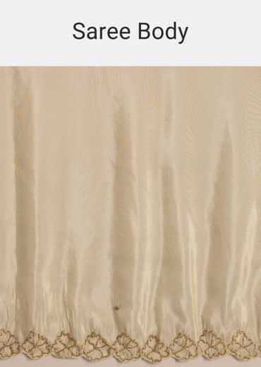 Beige Tissue Saree With Cutdana And Beads Scallop Border