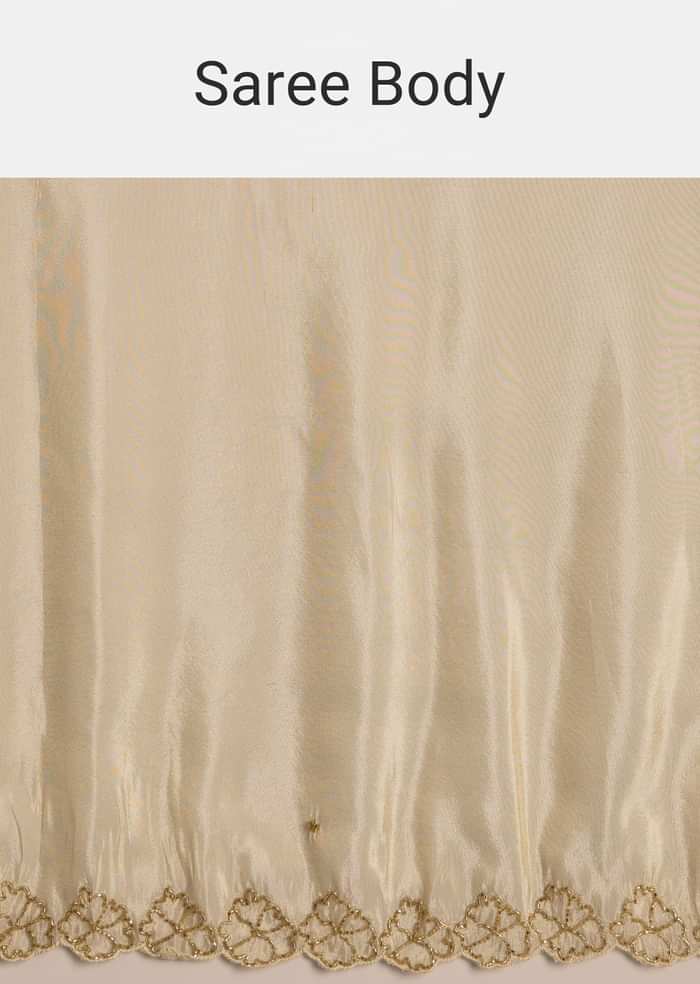 Beige Tissue Saree With Cutdana And Beads Scallop Border