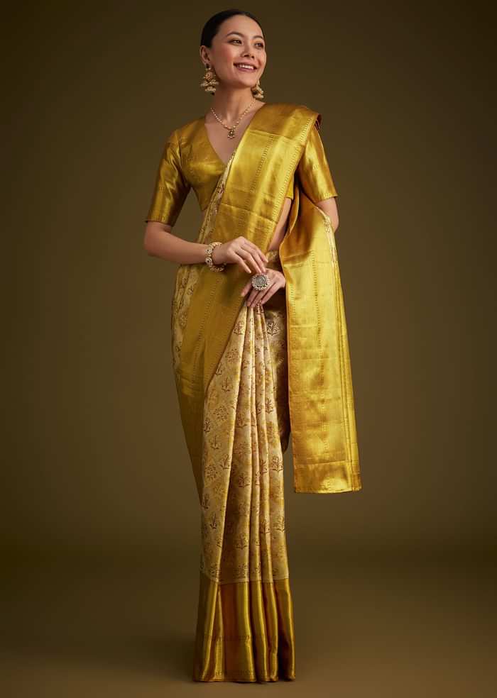 Coffee Beige Kanjivaram Silk Saree With Golden Zari Border