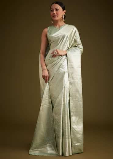 Greenish Silver Kanjivaram Silk Saree