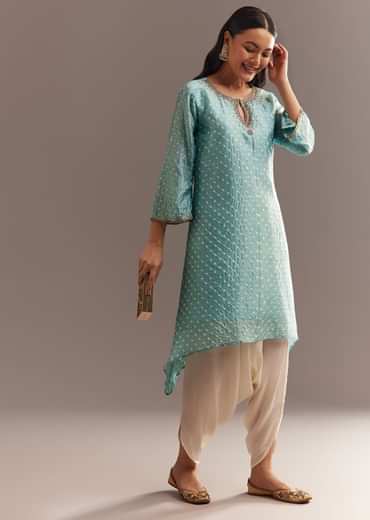 Sky Blue Bandhani Embroidered Kurta Dhoti