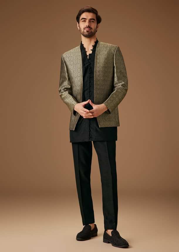 Black Banarasi Silk Indowestern Bandi Set