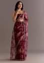 Red Organza Saree With Floral Print And Hand Embellished Border