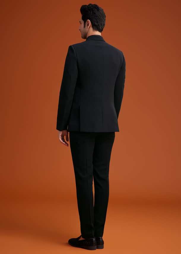 Black Tuxedo With Asymmetric Beaded Embellishments