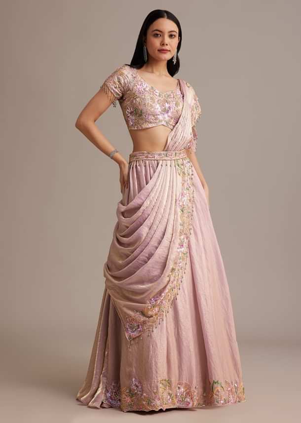Lavender Organza Tissue Lehenga Set With Sequins And Bead Work Lavender Organza Tissue Lehenga Set With Sequins And Bead Work