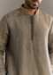 Grey Banarasi Tussar Kurta Set With Contrast Rust Embroidery