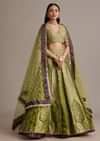 Mehendi Green Banarasi Silk Lehenga Set With Zardosi Work
