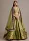 Mehendi Green Banarasi Silk Lehenga Set With Zardosi Work