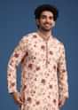 Beige Linen Printed Kurta Set With Floral Motifs