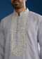 Grey Silk Mirrorwork Kurta Set With Threaded Yoke