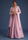Lavender Tissue Embroidered Anarkali With Organza Dupatta