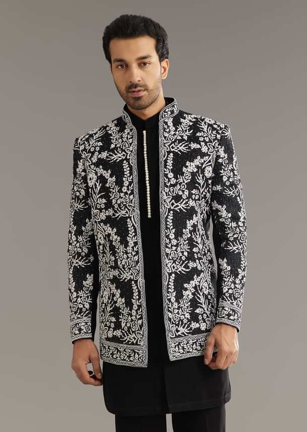 Black Sequin Jaal Embroidered Indo Western Set Black Sequin Jaal Embroidered Indo Western Set