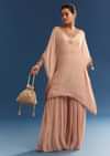 Blush Pink Embroidered Kaftan Sharara Set In Organza