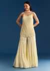 Cream Georgette Kurta Sharara Set With Dupatta