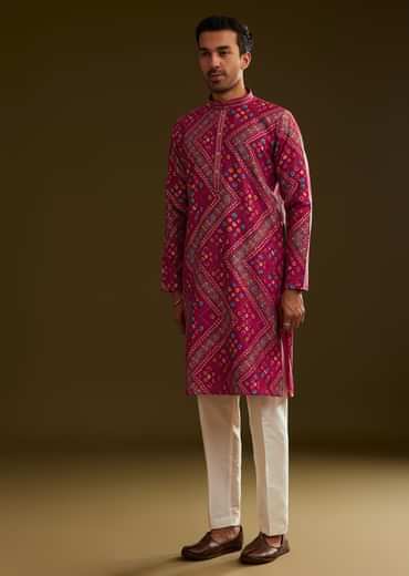 Rani Pink Silk Bandhani Printed Kurta Set