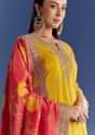 Yellow Tissue Kurta Set With Zari Palazzo And Floral Dupatta