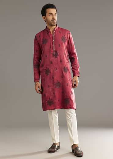 Pink Silk Printed Kurta Set