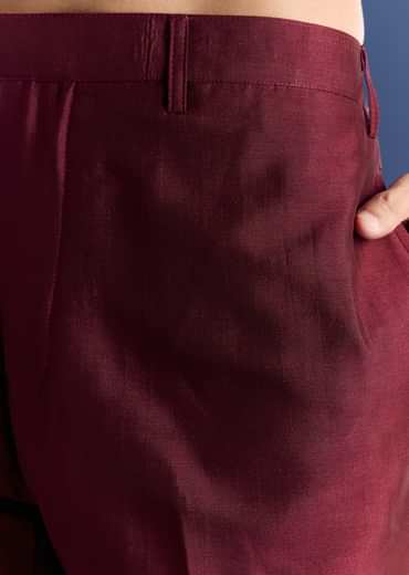 Red Cotton Silk Kurta Jacket Set With Mirror And Thread Work