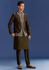 Mehndi Green Cotton Silk Kurta Jacket Set With Mirror Work