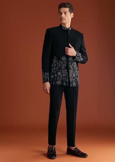 Black Jodhpuri Suit In Lachkaa With Hand Embroidery