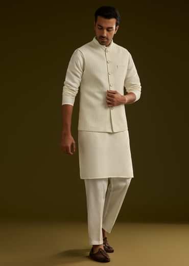 White Rayon Kurta Jacket Set