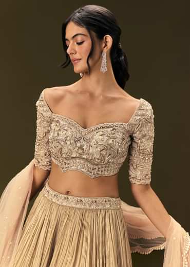 Light Peach Banarasi Silk Lehenga Dupatta With Embroidered Blouse