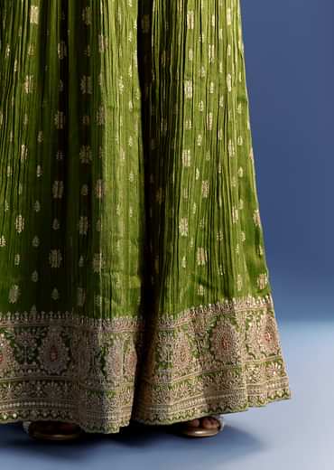 Orange Tissue Kurta Set With Zari Palazzo And Floral Dupatta