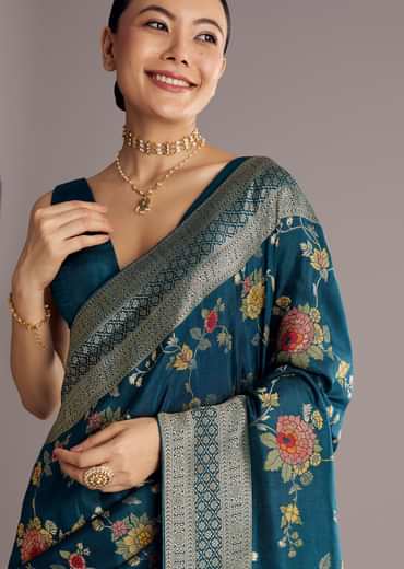 Multicolor Dola Silk Floral Jaal Woven Saree