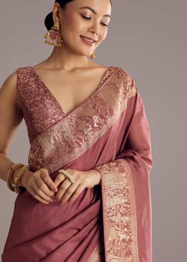 Onion Pink Dola Silk Saree With Zari Motifs Pallu