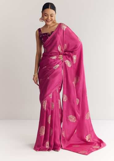 Onion Pink Brocade Saree With Gotapatti Border
