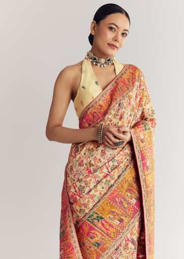 Cream Saree With Traditional Woven Elements