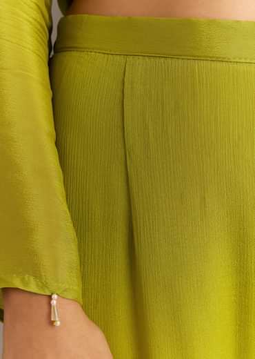 Green Chinon Asymmetrical Cut Kurta Sharara With Dupatta