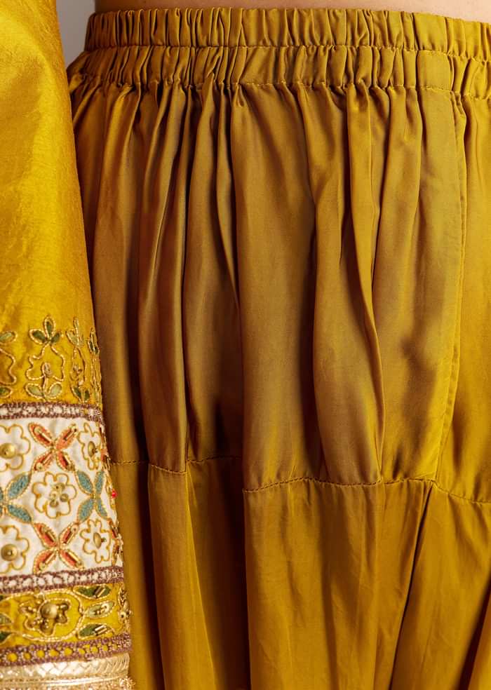 Mustard Yellow Silk Kurta Patiala With Gotta Lace Dupatta