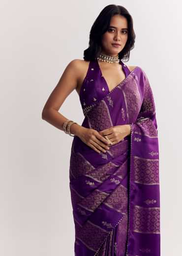 Purple Dola Silk Saree With Gota Patti Woven Motif