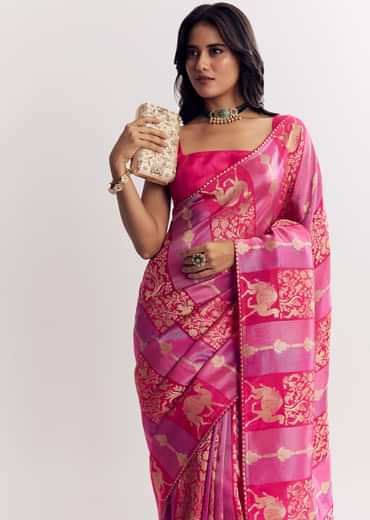 Pink Purple Shaded Dola Silk Saree With Gota Patti Motif