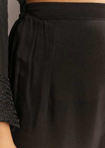Black Chinon Beaded Sequin Anarkali Pant With Dupatta