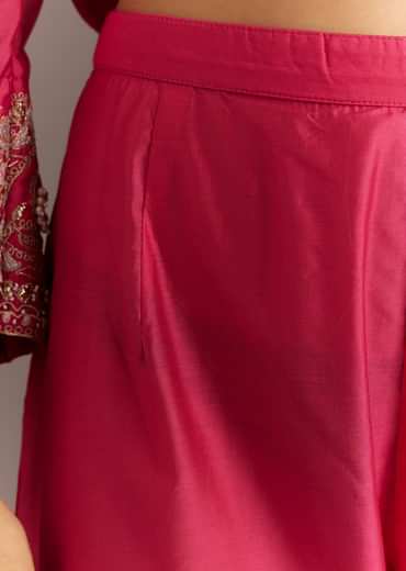 Pink Chanderi Anarkali With Gotta Moti Neckline And Lace Dupatta